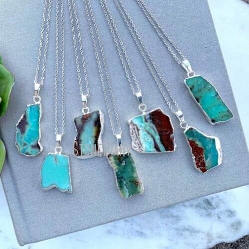 NM36558 Raw Square Chrysoprase Pendant Sterling Silver Chain Green Gemstone Necklace Australian Jade Gift Idea For Her