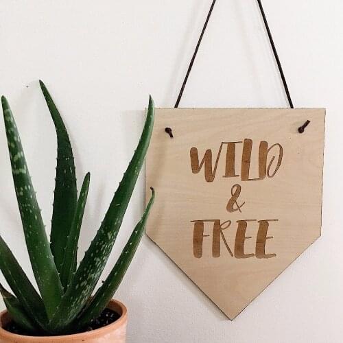 Personalized Wooden Laser Cut Flag Sign Hanging,wild & free Wooden wall decor bedroom wall plaque,Child room decor