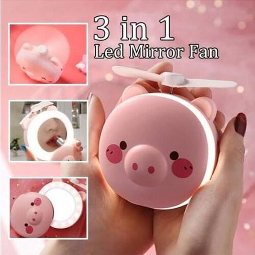 Summer 3 in 1 Handheld Fan Led Mirror Pocket Fan Usb Rechargeable With LED Light For Home Office Desk Travel Desktop Fans