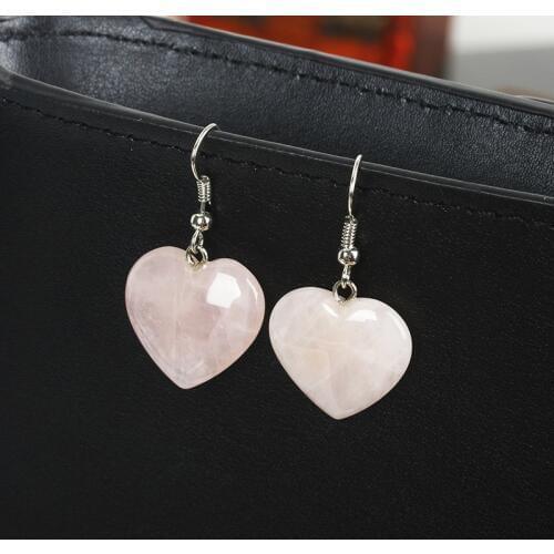 10 pairs/lot Heart Earrings For Women Girls Silver Color Pink Natural Stone Charm Dangle Earring Eardrop Ear Jewelry Wholesale
