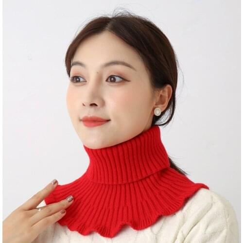 Autumn Winter New Women All-Match Detachable Collar Pure Color Warm Windproof Wool Knitted Stretch Turtleneck Fake Collar Scarf