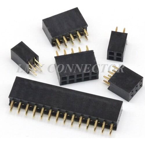 20PCS 2.54mm Female Pin Header 2x2P/3P/4P/5P/6P/7P/8P/9P/10P/11P/12P/13P-30P Double Row Straight Needle Copper Gold Plated