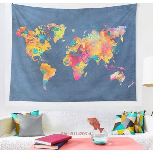 Blue world map map worldmap tapestry Wall Hanging Boho Decor Psychedelic Wall Tapestry Abstract Carpet Wall Cloth Tapestries