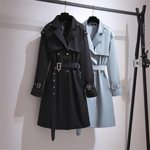 Oversize Trench Coat Women cloak Top Spring Autumn Double Breasted Black Blue Belt Long Windbreaker Plus Size 6XL Bust 110-150cm