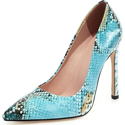 New Sexy Snake Print Women High Heels Shoe Large Size 45 Fashion Pointed Toe Pumps Classic Heels Office Party Dress Pumps Shoes