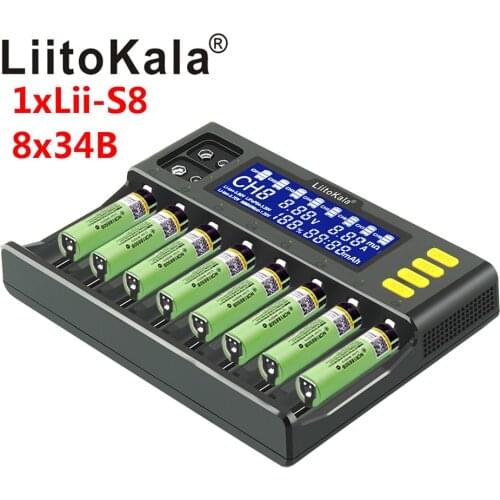 LiitoKala Lii-S8 18650 26650 21700 9V LCD Battery Charger + 18650 3400mAh NCR18650B + 18650 3000mah HG2