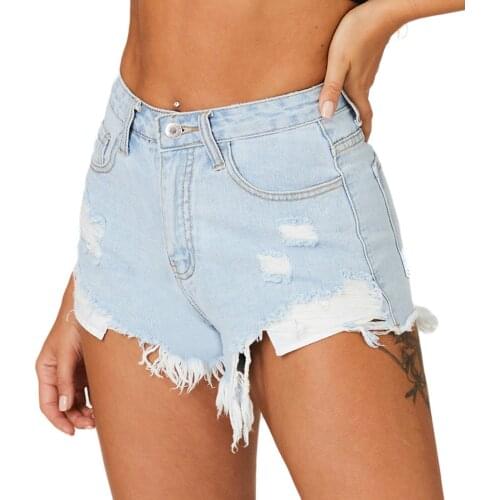 Womens Summer Short High Rise Denim Shorts Classic Frayed Raw Hem Short Ripped Holes Jeans
