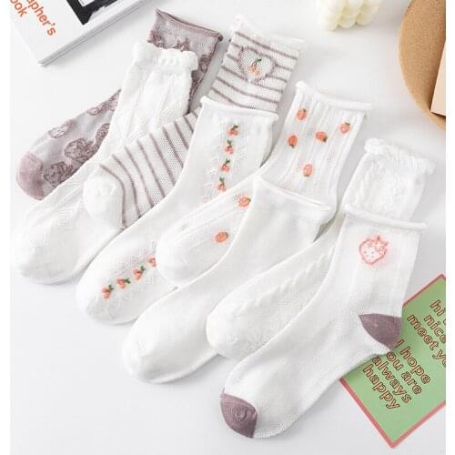 Kawaii JK woman socks Japan Lolita white lace stripe pattern summer socks personality fashion trend sexy cute women socks