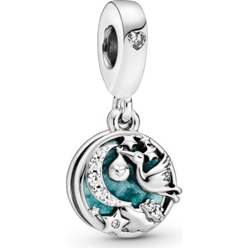 2020 New 925 Sterling Silver Creative White Stork And Shining Star Pendant Fit Pandora Women Bracelet & Necklace Diy Jewelry