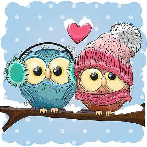 Winter Snow Owl Diamond Painting Round Full Drill Nouveaute DIY Mosaic Embroidery 5D Cross Stitch Cartoon Lovebirds Pattern