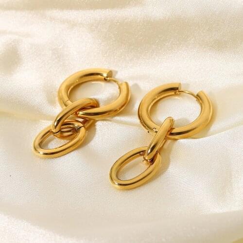 18k Gold Plated Stainless Steel Chain Pendant Huggie Earrings For Women Party Jewelry Accessories