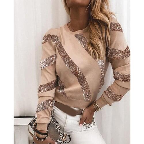 Blouses Woman Fashion 2021 Long Sleeve Sequins Patchwork Tops Casual Spring Pullovers Plus Size Blouse Women Blusas De Mujer