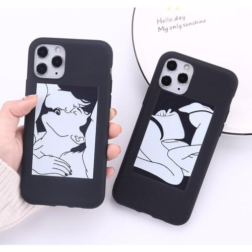 Sexy Lover Hand Line Simple Phone Case For iPhone 12 11 Pro Max X XS XR Max 7 8 7Plus 8Plus 6S SE Soft Silicone Black Cover