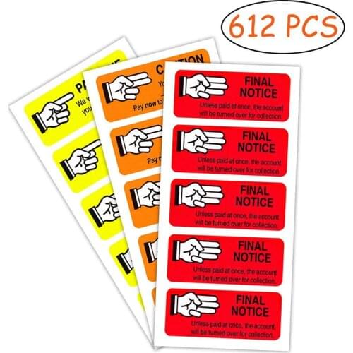 1" x 2" Accounts Receivable Collections Labels | Receivable Collections Stickers Variety Fluorescent Colors | 612 Labels/Pack