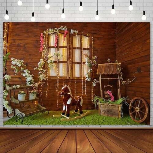 Garden Backdrop Float White Flower String Light Trojan Window Kid Baby Photography Background Photo Studio Decor Props Photozone