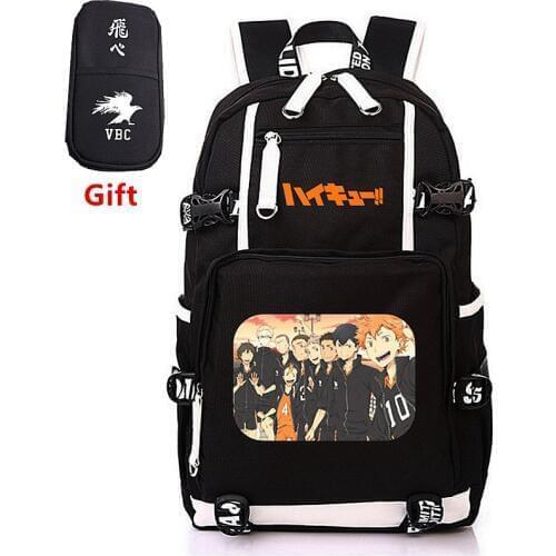 Hot Anime Haikyu!! Hinata Shoyo Karasuno Printing Backpack Canvas School Bags USB Charging Laptop Backpack Travel Bagpack Rugzak