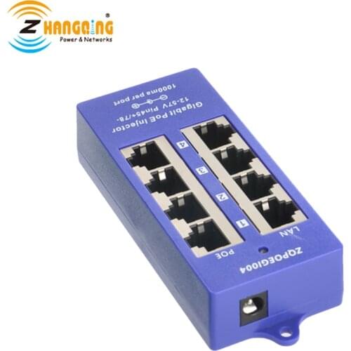 Gigabit PoE Injector 4 Port 1000Mbps PoE Midspan Passive 802.3af For MikroTik PoE Camera Mode B Operation