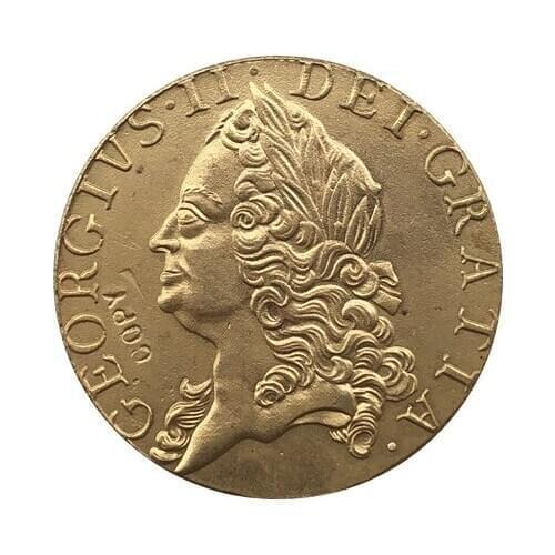 24 - K gold plated 1748 United Kingdom 1 Guinea - George II coins copy
