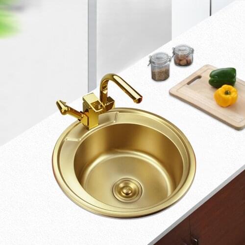 Nano Gold Kitchen Sinks Bar Mini Round Sink 304 Stainless Steel Small Single-slot Kitchen Washbasin 1.2mm Thickened