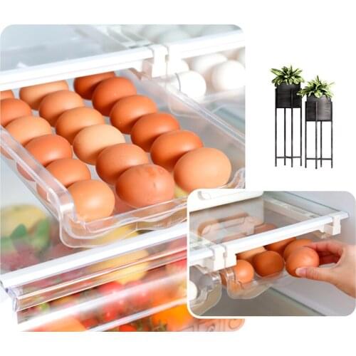 Kitchen Egg Organizer Storage Box Adjustable Refrigerator Drawers Stretchable Drawer Fresh Spacer Layer Holder Rack Container