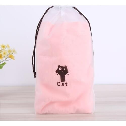 Cute Cat Pattern Drawstring Bags Plastic Bags Organizer For Clothes/Underwear Transparent Sundries Packing Bags