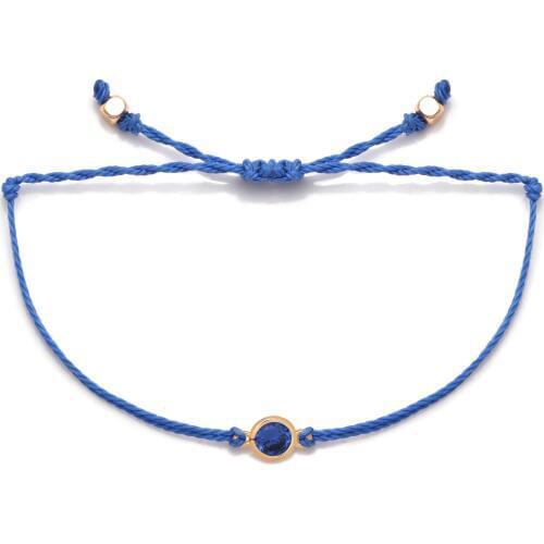 Cute Tiny Blue Cubic Zirconia Copper Charm Bracelet Women Men Blue Grey Yellow Boho Waxed String Handmade Simple Jewelry Present