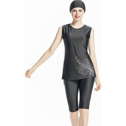 Muslim Swimwear Women Sleeveless Islamic Women Swimsuit Two-piece Swimming Suit Conservative Short Burkini Swim Pants Inside Bra