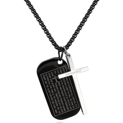 Punk Stainless Steel Cross Biblical scriptures Pendants Necklaces For man steel /black box Chain accessory Jewelry Gift