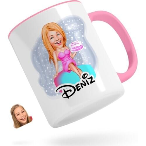 Personalized Women 'S Birthday Caricature Of Pink Mug Bardak-2
