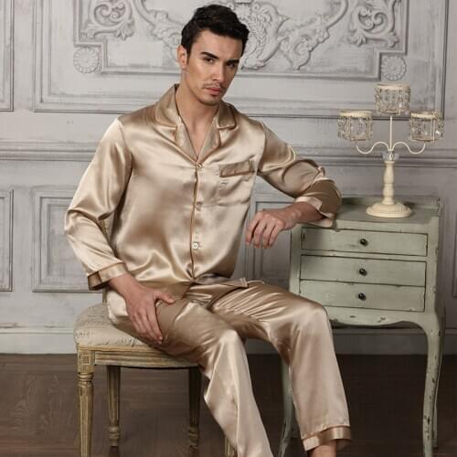 100% Mulberry Silk Pajamas Mens Suit 2020 New Homewear Comfortable Two-piece Suit
