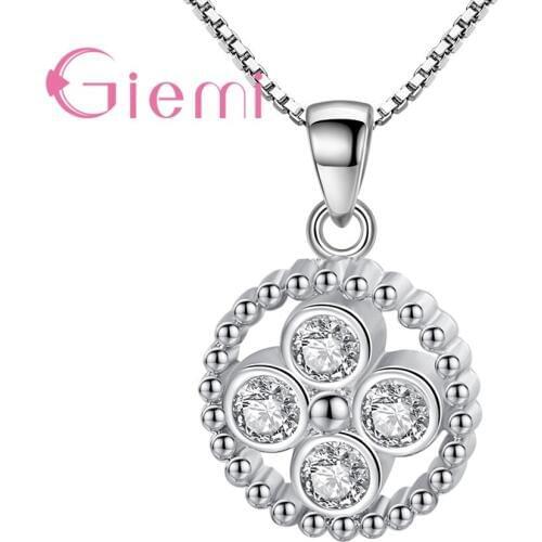 Simple 925 Silver Round Zircon Pendant Necklace Crystal Female Trendy Necklace Jewelry Delicate Rolo Chain Necklaces Women