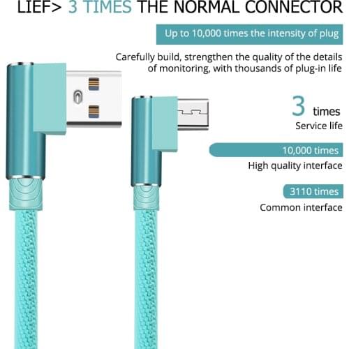Fast Charging Cord Charger Wire Line 1/2/3m L Shaped Connector MicroUSB Charging Cable Nylon Braided Micro USB Cable For Android