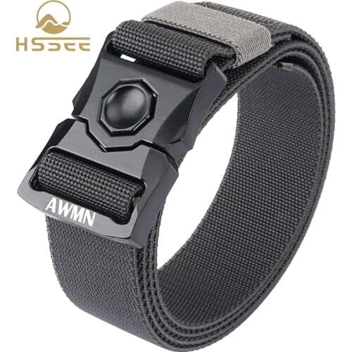 HSSEE Official Genuine Stretch Belt For Men Alloy Pluggable Buckle Tough Nylon Outdoor Sports Elastic Belt Hunting Accessories
