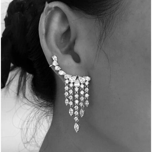 New Arrival Fashion Luxury CZ Fringe Ear Crawler Teardrop Ear Cuff Wrap Sweep Earrings 1 pair