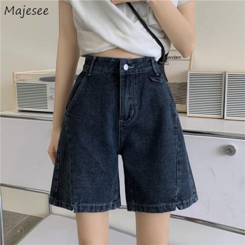 Shorts Women Summer High Waist Design Denim Loose Wide Leg Pockets Thin Casual Streetwear Joggers Bottoms College Retro Simple