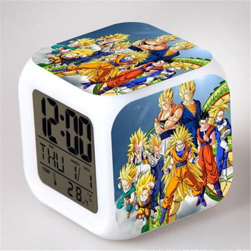 Cute Anime Vegeta Action Figure Buu Gohan Goten Broli Despertador LED Saat Light Digital Clock Collectible Model Kids Toys Doll