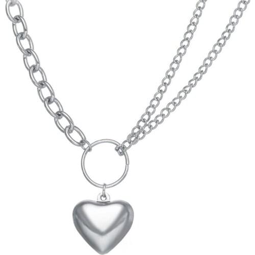 Sweet Heart Letter Pendant Necklaces for Women Girls Exaggerated Silver Color Clavicle Chain Necklace Neck Collier Jewelry