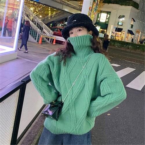 Turtleneck Sweater Womens Pullover Long Sleeve Knitted Cotton Sweater Plus Size Womens Jumper