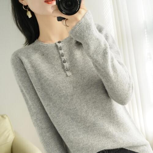 Wool sweater womens round neck autumn and winter new lazy wind tops all-match long-sleeved inner knit sweater bottoming shirt