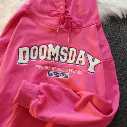 Retro Letter Embroidery Hoodies Women Long Sleeve Tops 2021New Hip Hop Streetwear Fashion Clothes for Teens Oversized Sweatshirt
