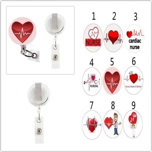 Sorted Heart Beat Nurse RN Cardiac Nurse Retractable ID Badge Reel with metal clip 10 pcs/lot
