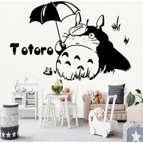 Japanese Totoro Wall Sticker Anime Decal Kids Room Decoration Nursery Wall Decor Cartoon Childlike Funny Mural Umbrella Grass