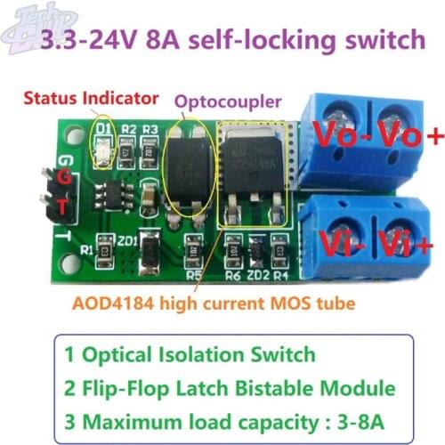 3.3V-12V 9V-24V Latchs Bistable Self-Locking Switch Module Low Pulse Trigger Board Relay Solenoid Valve Isolation Flip-Flop
