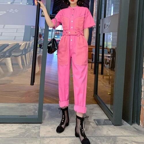 Work Office Women Jumpsuit 2019 Spring Summer Fashion Sexy Overall Loose Solid Long Playsuit Lace Up Sashes Jumpsuit Rompers New