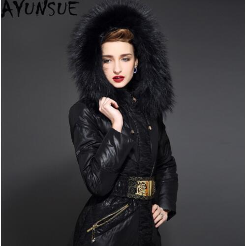 AYUNSUE Womens Down Jacket Winter Jacket Women Real Raccoon Fur Collar Down Coat Female Parka Long Jackets Chaqueta Mujer MY