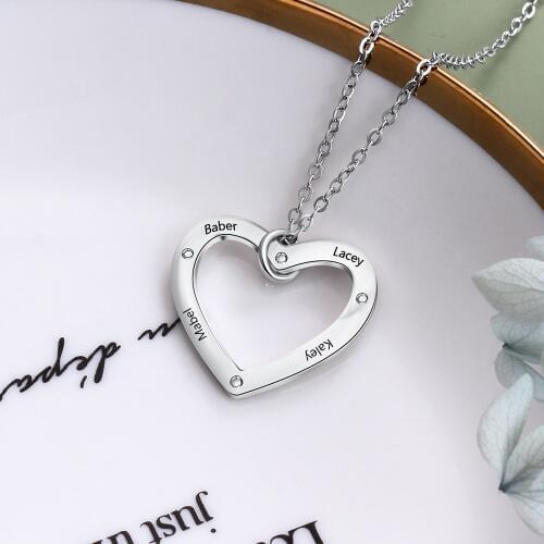 Personalized Love Heart Pendant Necklace Women Custom Engraved Name Necklace Chain Family Jewelry Gift For Mom BBF