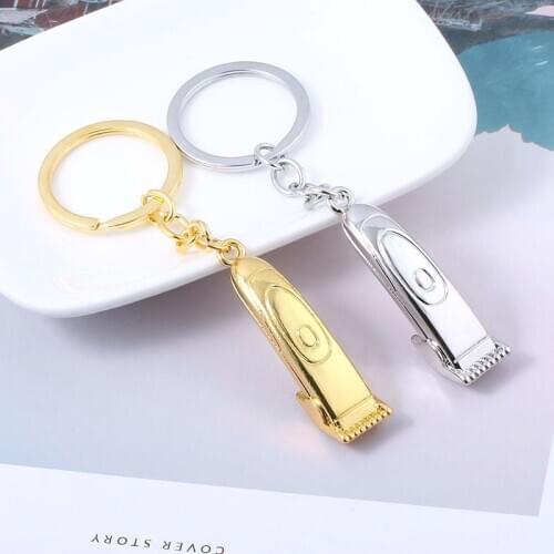 ZXMJ Barber Shop Hair Dresser Tool Keychain Golden colour Shaver Razor Pendant Creative Hip hop Keyring Jewellery Accessories