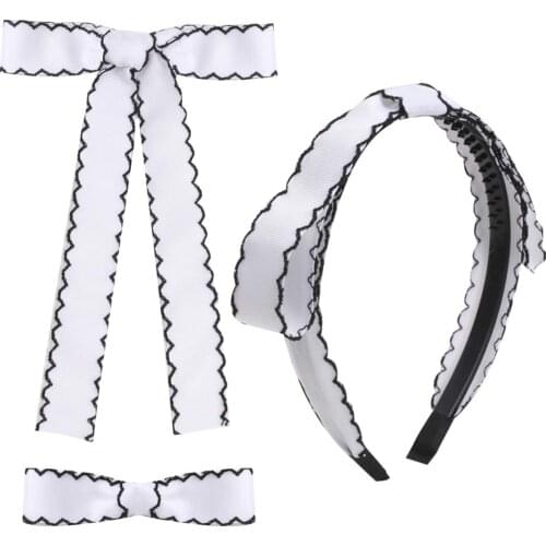 1PCS White Black Cloth Hair Bows Hairband Hair Clips for Girls Hair Accessories Hair Barrettes Bezel Kids Headwear