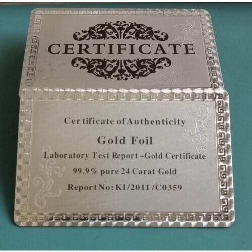 10/20/50pcs/lot Nice Certificates of Authenticity 99.9% 24 Carat Gold Black Silver Certification Beautiful Gifts And Collection