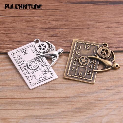 2PCS 39*40mm Two Color Vintage Metal Zinc Alloy Steampunk Bird Clock Charms Fit Jewelry Pendant Charms Makings